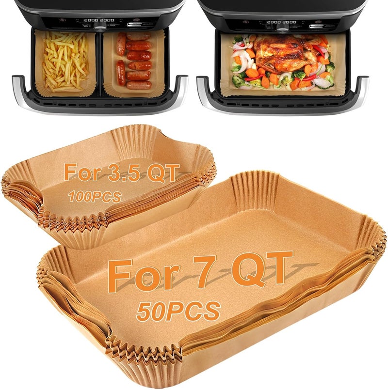 BYKITCHEN Air Fryer Liners for Ninja Foodi DZ071 7-QT/ 11-QT/Instant 9 Qt DualZone FlexBasket Airfryer, 100pcs Small Air Fryer Dual Liners & 50pcs Large Papers for 7-qt/11-qt Megazone - Image 1